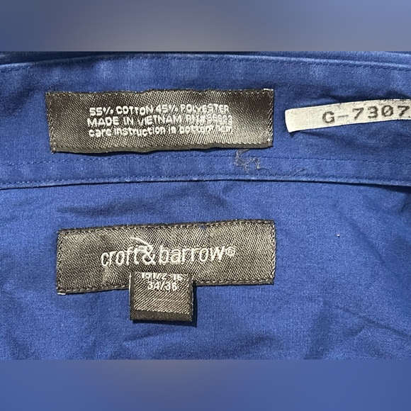 Croft & Barrow Blue Button-Down Shirt Men’s Size 34/35 Long Sleeve - Picture 3 of 3